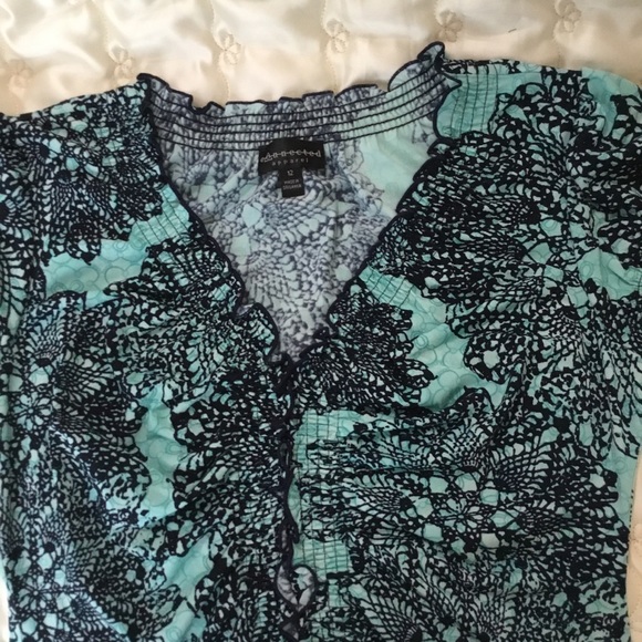 Teal Green Blue Women's Short Cup Sleeve V-Neck Ruched Front Fit and Flare Dress - Picture 9 of 11